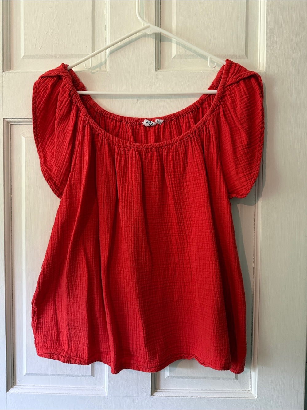 GAP Bright Red Off-Shoulder Textured Blouse